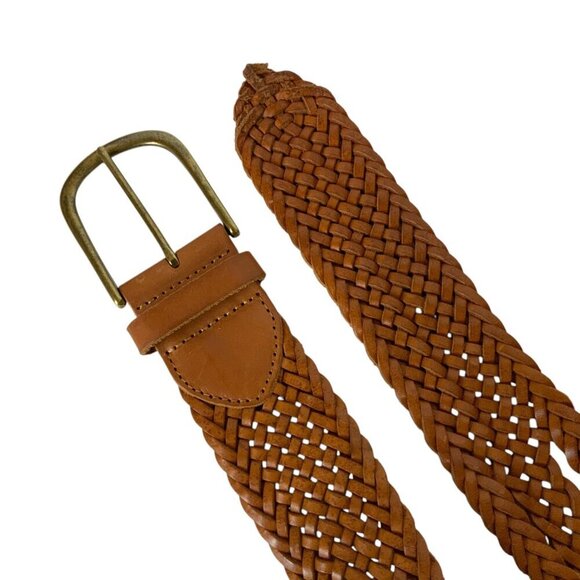 Linea Pelle Vintage Braided Genuine Leather Belt With Brass Buckle Tan Sz Large - Picture 2 of 4